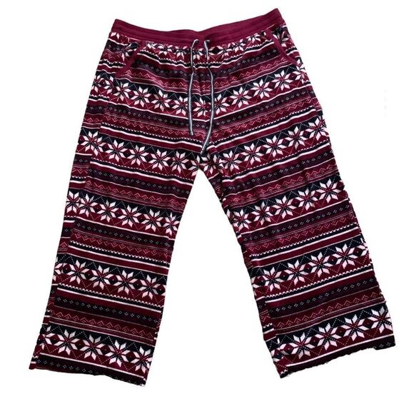 Nautica Burgundy Snowflake 2 Piece Fleece Pajama Set Size Large - Picture 2 of 14